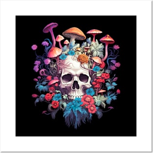 Mushroom skull Posters and Art